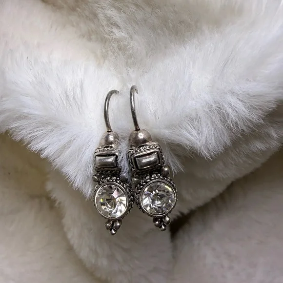 Unique Vintage Silver Crystal or CZ Drop Earrings - Picture 10 of 10